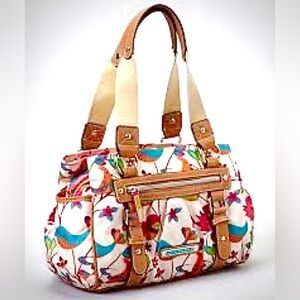 Lily Bloom Birds & Flowers Satchel Bag in Canvas & Faux Leather Eco Friendly